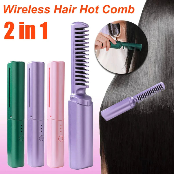 Cordless 2-in-1 Hair Straightener & Curling Brush