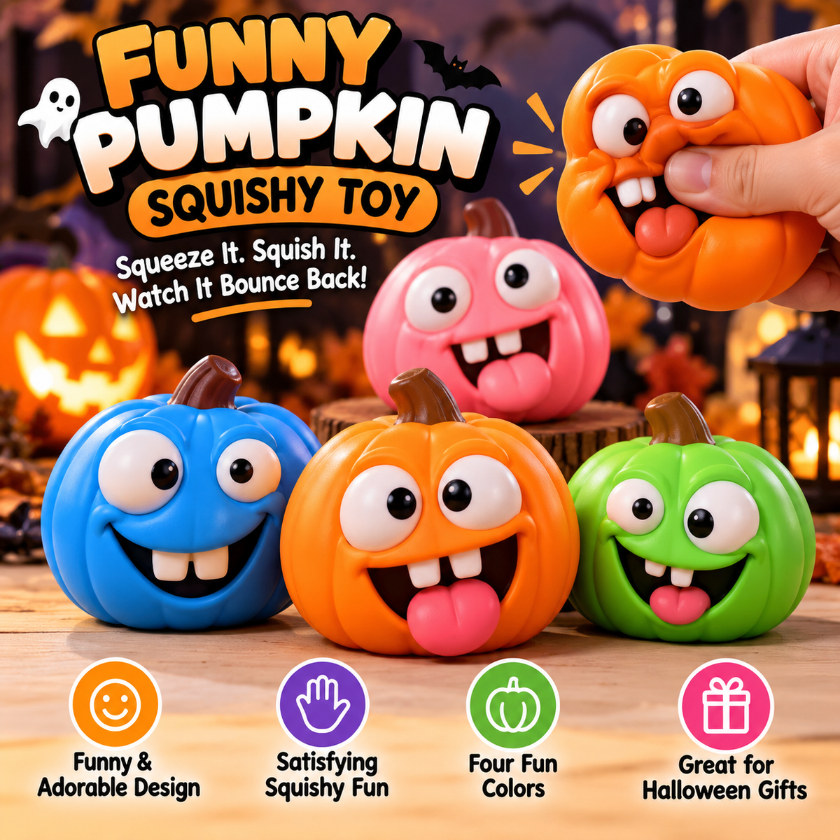 Funny Pumpkin Squishy Toy – Squeeze & Squish Halloween Fun