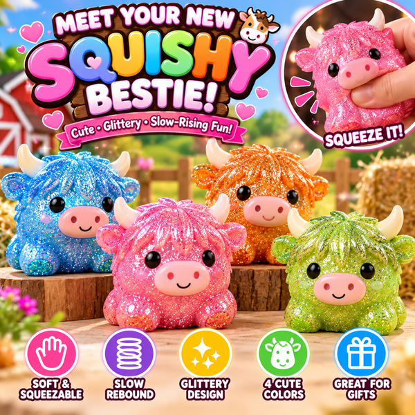 Glitter Highland Cow Squishy Toy – Cute Slow-Rising Fidget