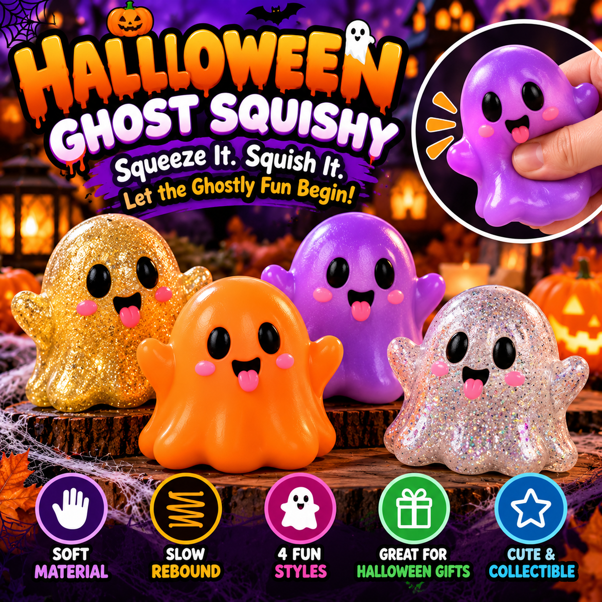 Cute Halloween Ghost Squishy Toy – Soft & Slow-Rising Fidget
